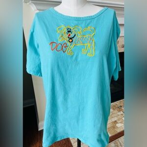 Bob Mackie 1X Cotton turquoise Dog top EUC